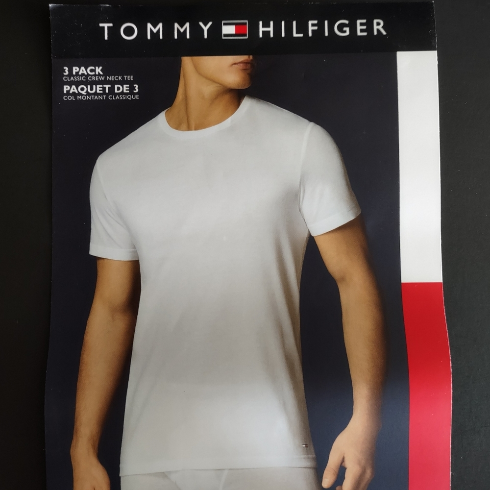 TOMMY HILFIGER NEW Mens L/G 42-44 100% Cotton 2 PACK White & Red Tees T-shirts